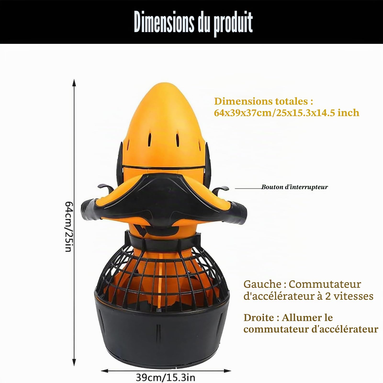 Scooter de Mer sous-Marin, Propulseur d'eau à Double Vitesse, Haute Sécurité, Peut être Utilisé dans 30 Mètres d'eau,2battery-500W