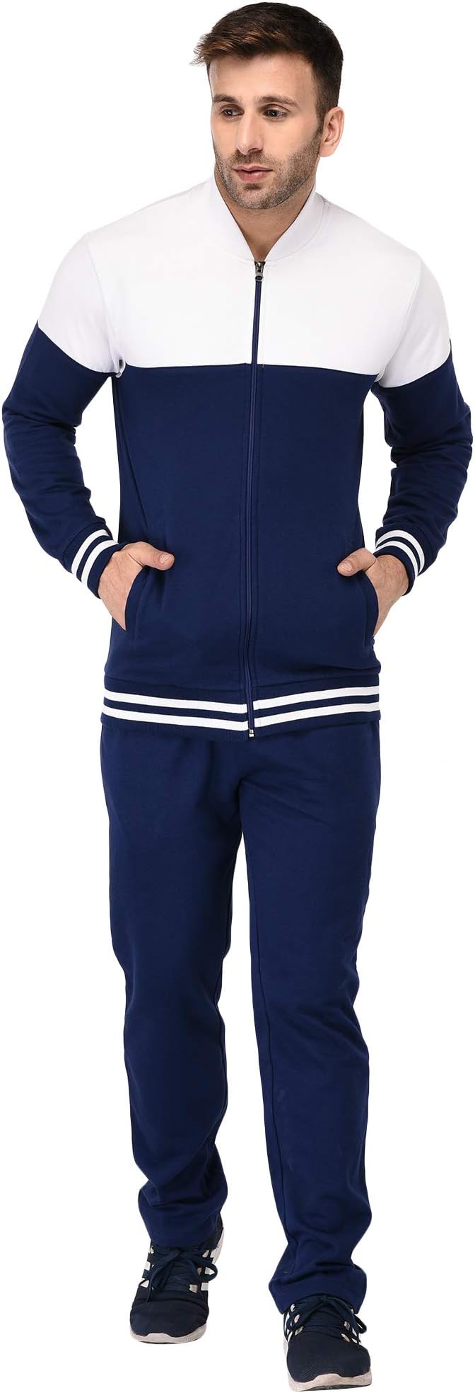 Blue & White Fleece Zipper Men's Tracksuit