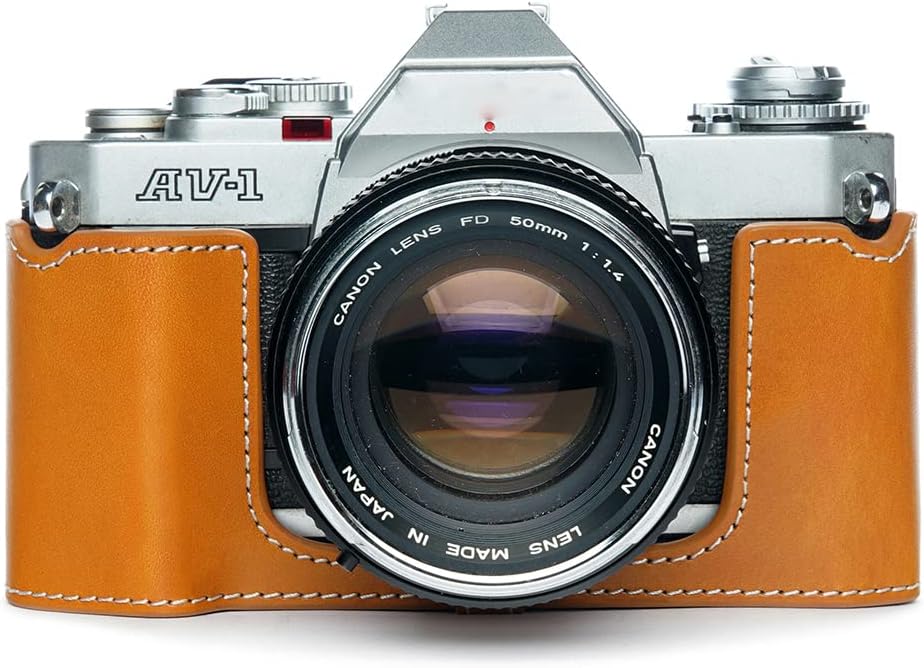 Handmade Genuine Real Leather Half Camera Case Bag Cover for Canon AV-1 AV1 Film Camera Coffee Color