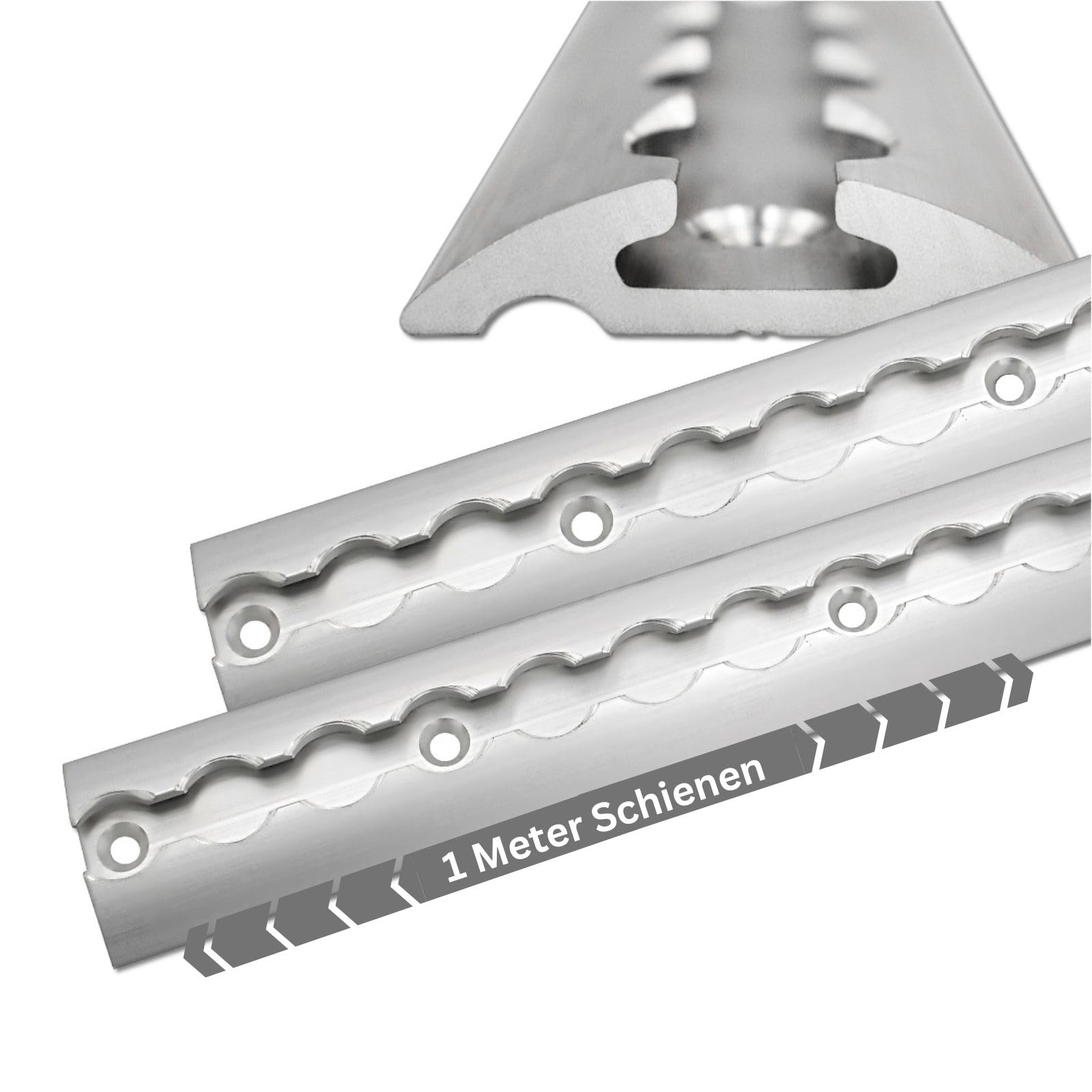 Binario aereo semicircolare argento anodizzato, 2 x 1,0 m, con 8 occhielli e 8 tappi terminali, binario di ancoraggio in alluminio robusto, elevata stabilità e durata, per rimorchi, auto, camion,