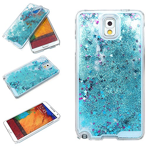 Samsung Galaxy Note 3 Case-Yerwal Creative Design Transparent Flowing Bling Glitter Quicksand Stars Hard Plastic Transparent Case Cover for Samsung Galaxy Note 3(Blue)