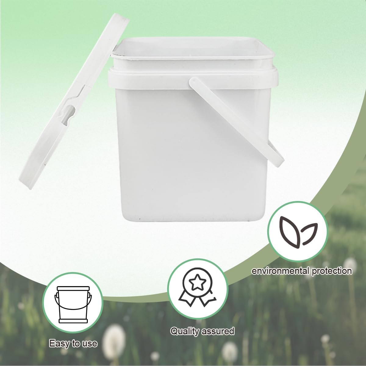 12 Pcs 1 Gallon Square Bucket with Lid Duty Plastic 5L Stackable Multipur Pose Buckets with Handle Suitable for Food Storage Car Wash Paint Bucket for Fishing Household Cleaning（White）