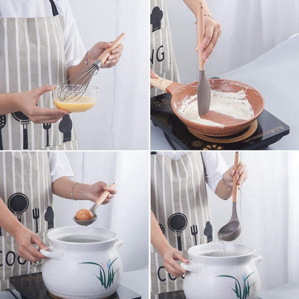 5 Piezas/Juego De Cocina De Silicona Resistente Al Calor Con Mango De Madera, Espátula De Silicona Para Batir, Cepillo Para Huevos Para Colador, Dentro De 240 ℃