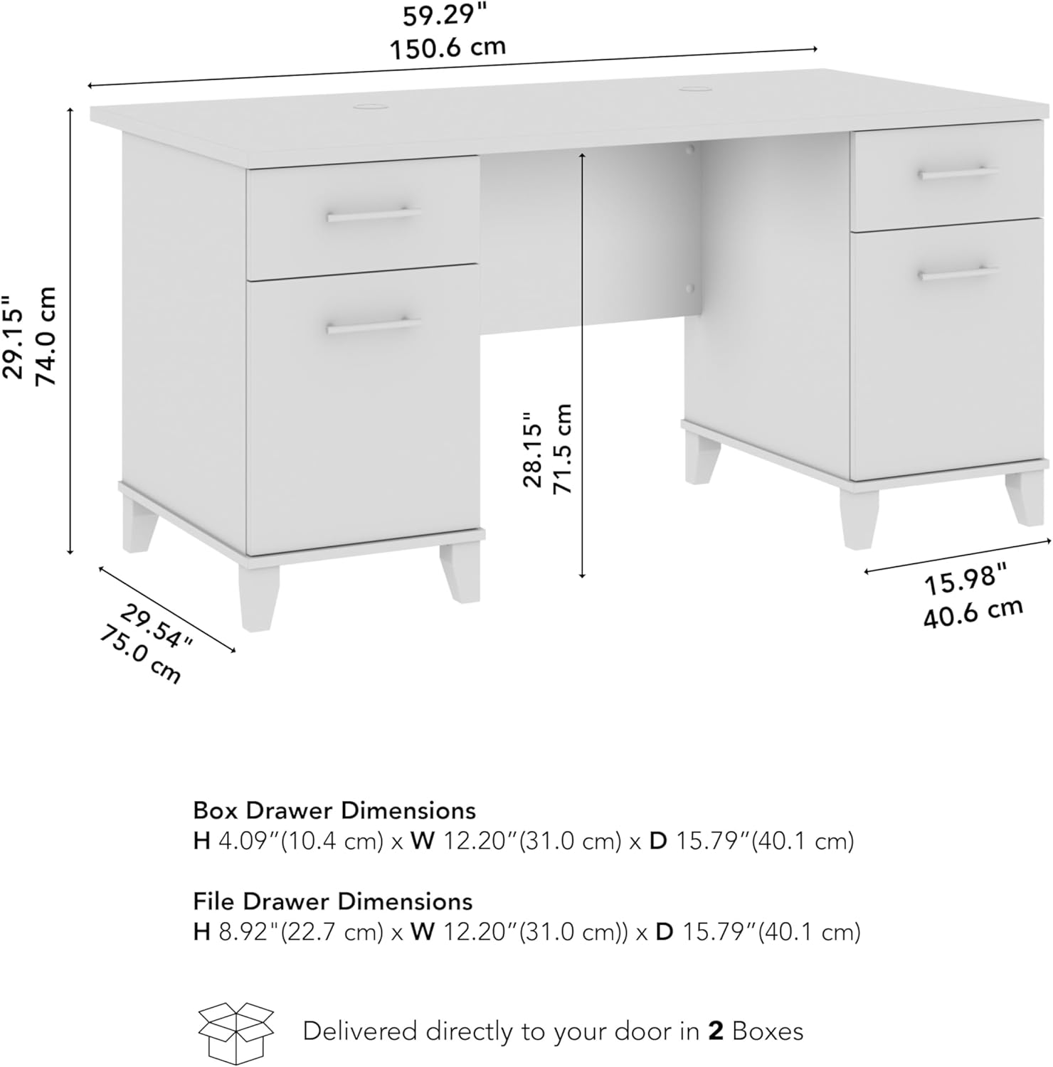 Bush Home 60-Inch Office Desk with Drawers, Computer Desk with File and Box Drawers, Home Office Workstation with Storage Cabinet, Writing Desk Furniture, Somerset Collection, Ash Gray