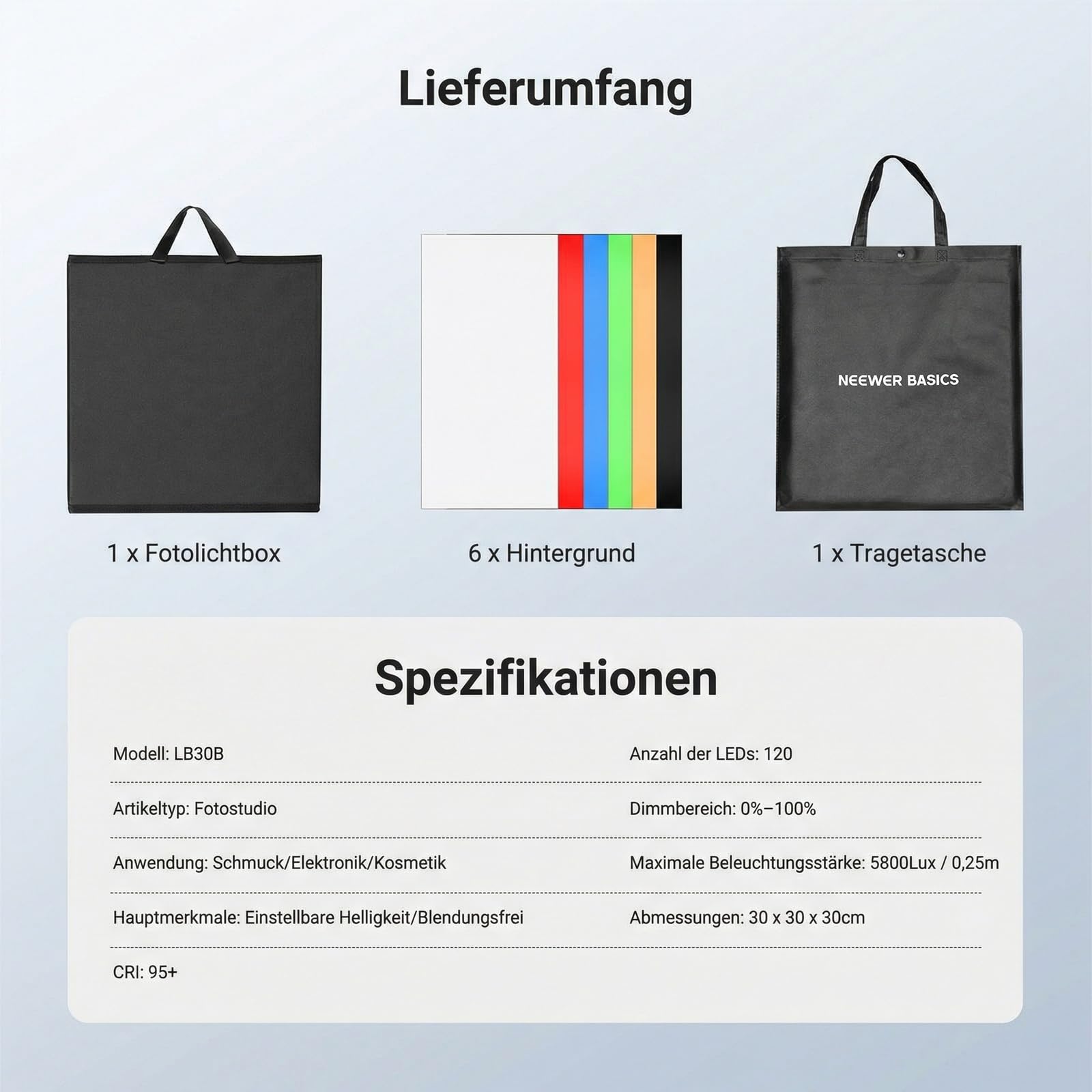 NEEWER Basics Fotobox, 12"x12"x12" Fotostudio Light Box, zweifarbig, LB30B