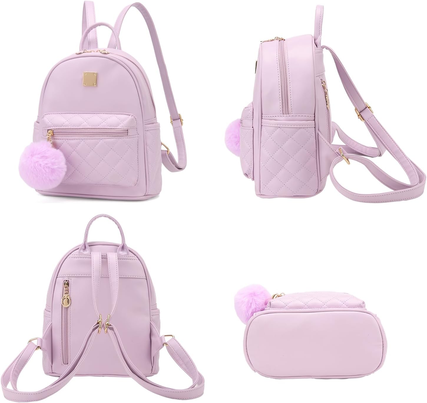 Barsine Girls Fashion Mini Backpack Purse Small Cute Plaid Leather Women Backpacks Little Bag (Purple) - Image 3