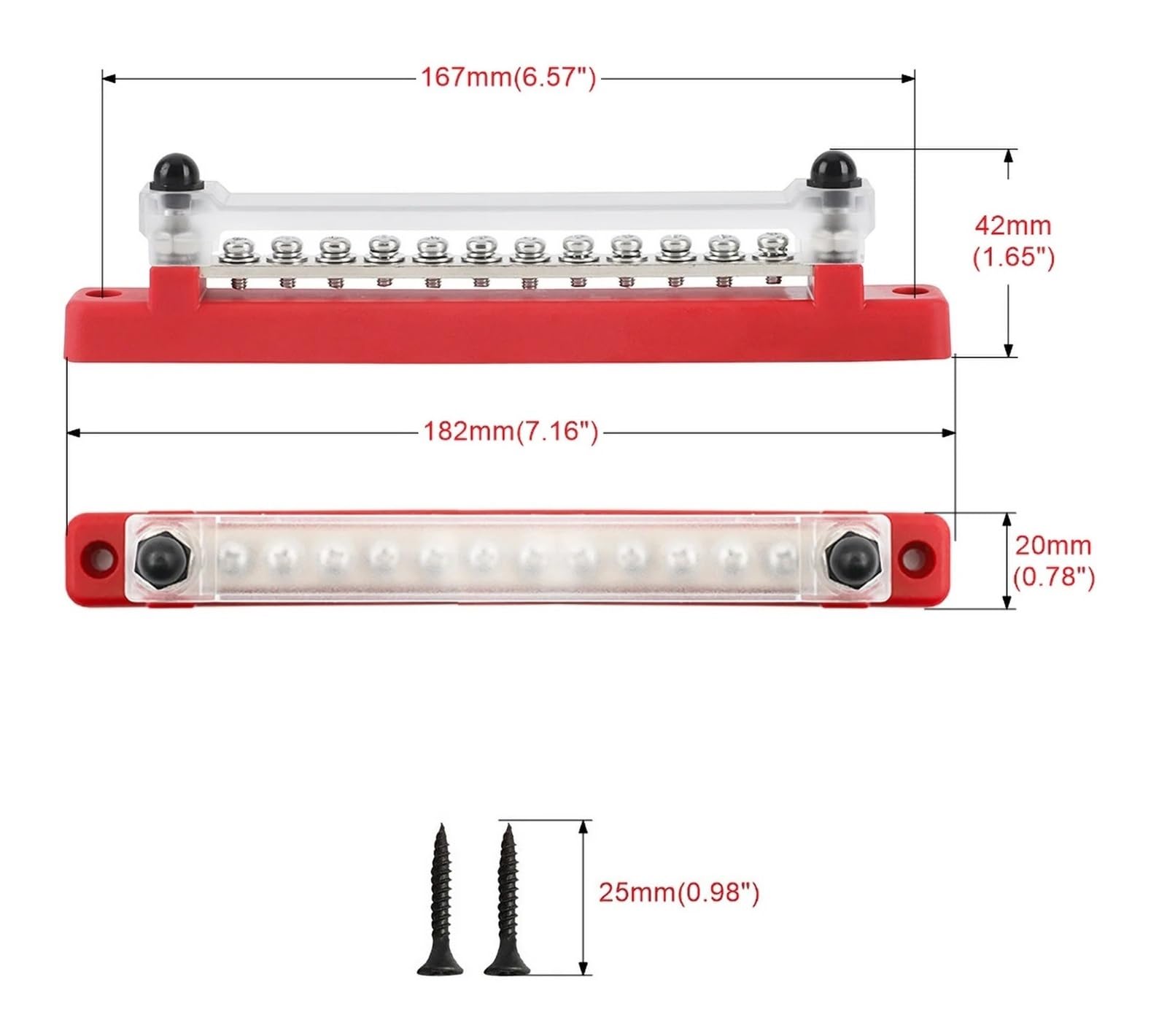 12 V Sammelschiene M6 Bolzen Stromverteilerblock, 150 A, elektrische Klemmleiste, Busschiene für LKW, Boot, Auto, Wohnmobil, Wohnwagen (rot)