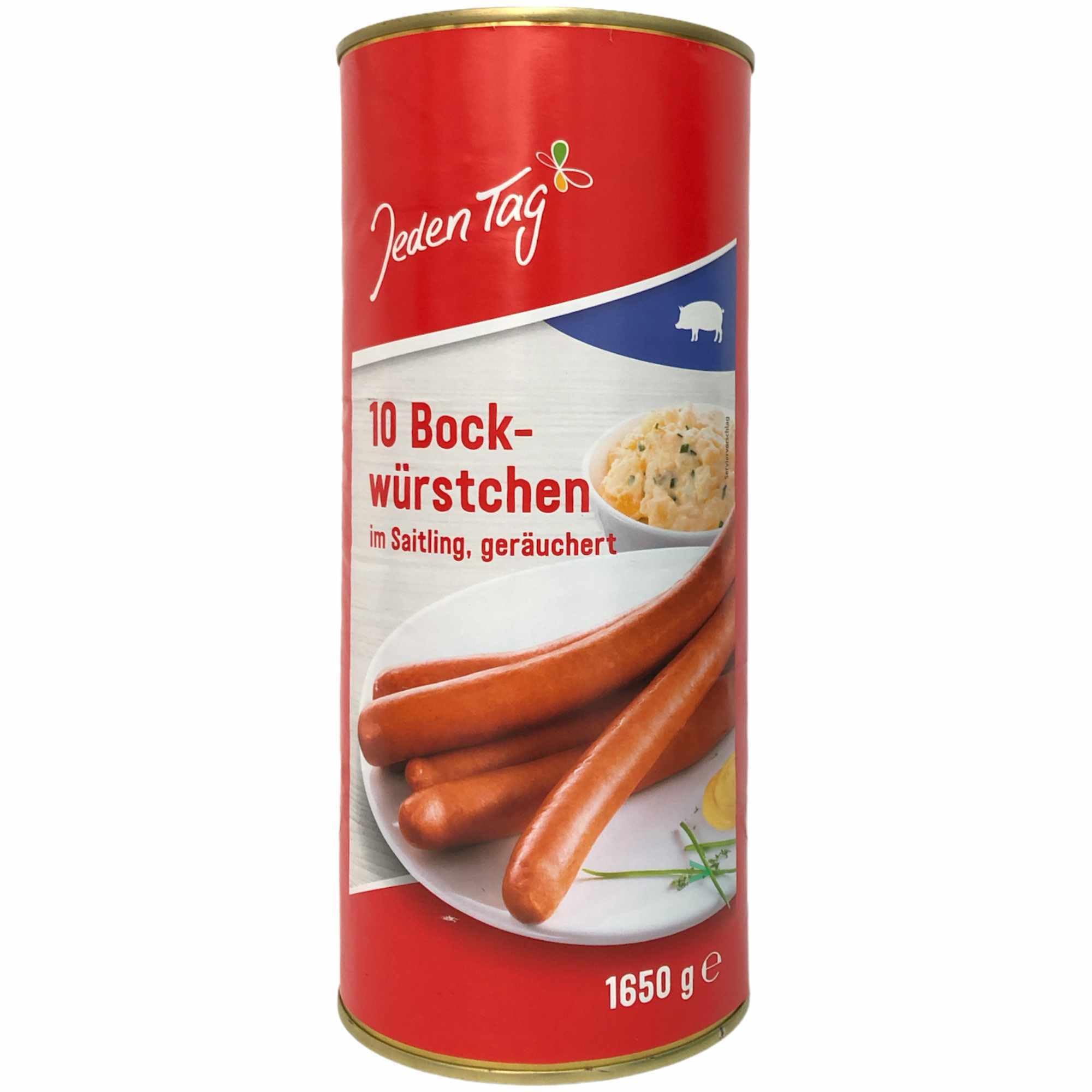 Jeden Tag Bockwürstchen im Saitling geräuchert 6er Pack (6x 10x90g Dose) + usy Block