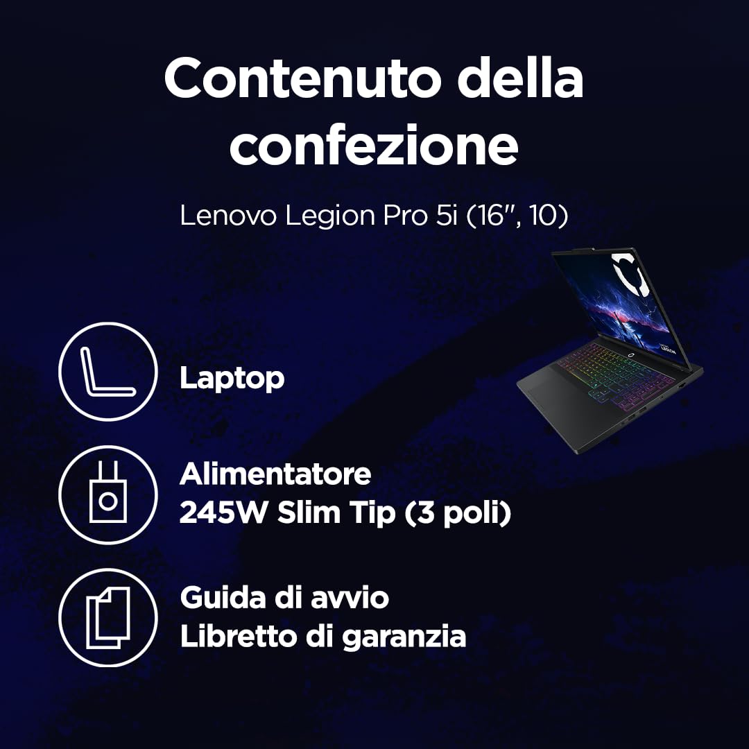 Lenovo Legion 5 Gaming Laptop - Display OLED WQXGA 16" 165Hz, NVIDIA GeForce RTX™ 5070 8GB, Intel Core Ultra 9 275HX, RAM 32GB, SSD 1TB, Windows 11 Home, Tastiera RGB italiana - Eclipse Black