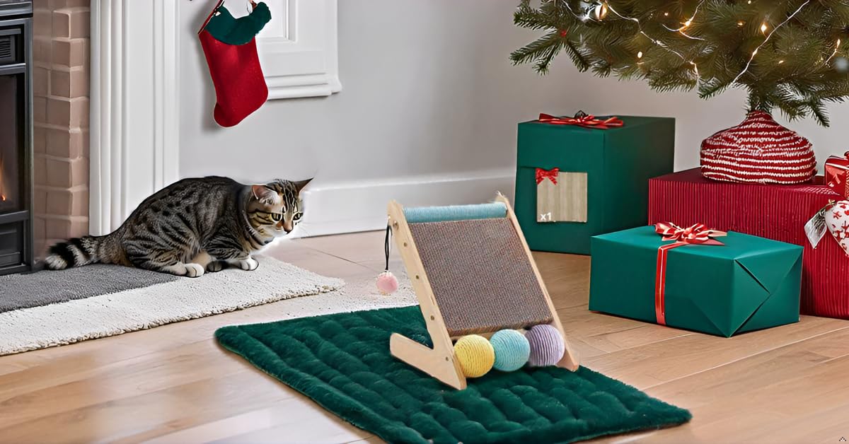 Rascador para Gatos con Cartón Corrugado y 1 Recambio Extra, Rascador Gato Inclinado, Arranhador para Gatos, Juguete para Gato y Cat Scratcher BEMANZ