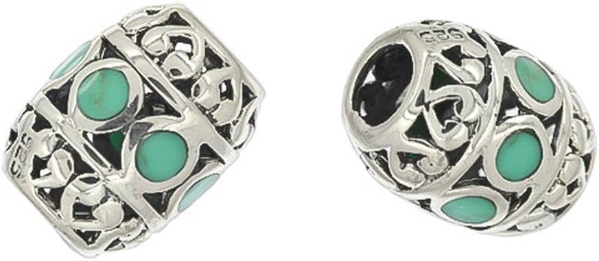 egemmall 1PC Antique Sterling Silver Enamel Turquoise Blue Printed Charm Bead