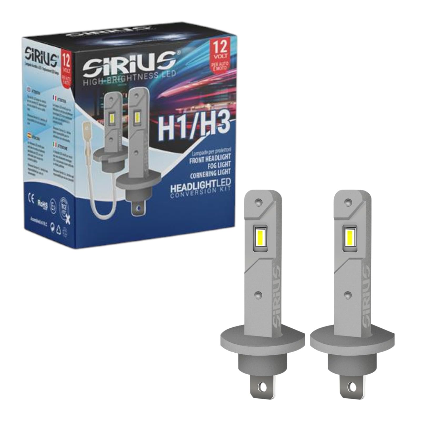 Sirius Kit de 2 luces LED H1 cortas Chip 5530 – 12 V – 1200 lm por lámpara – 6300 K – para coche – Moto