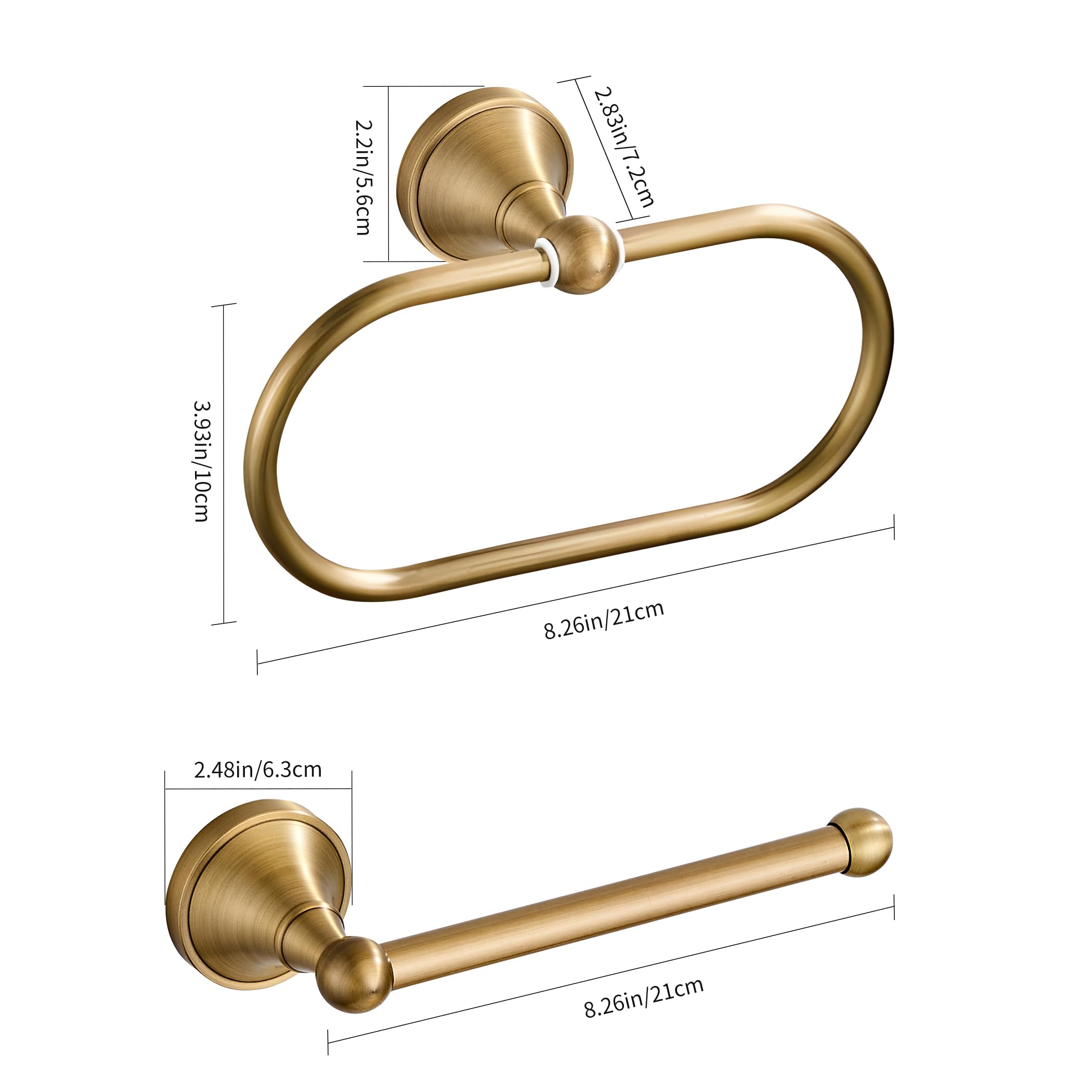 Antique Brass Toilet Paper Holder Towel Ring, Brass Towel Holder Toilet Paper Roll Holder, Rustic Vintage Oval Towel Rack Bathroom Accessories Set Hardware 2 Pieces Farmhouse Wall Mounted — Amazon image 3