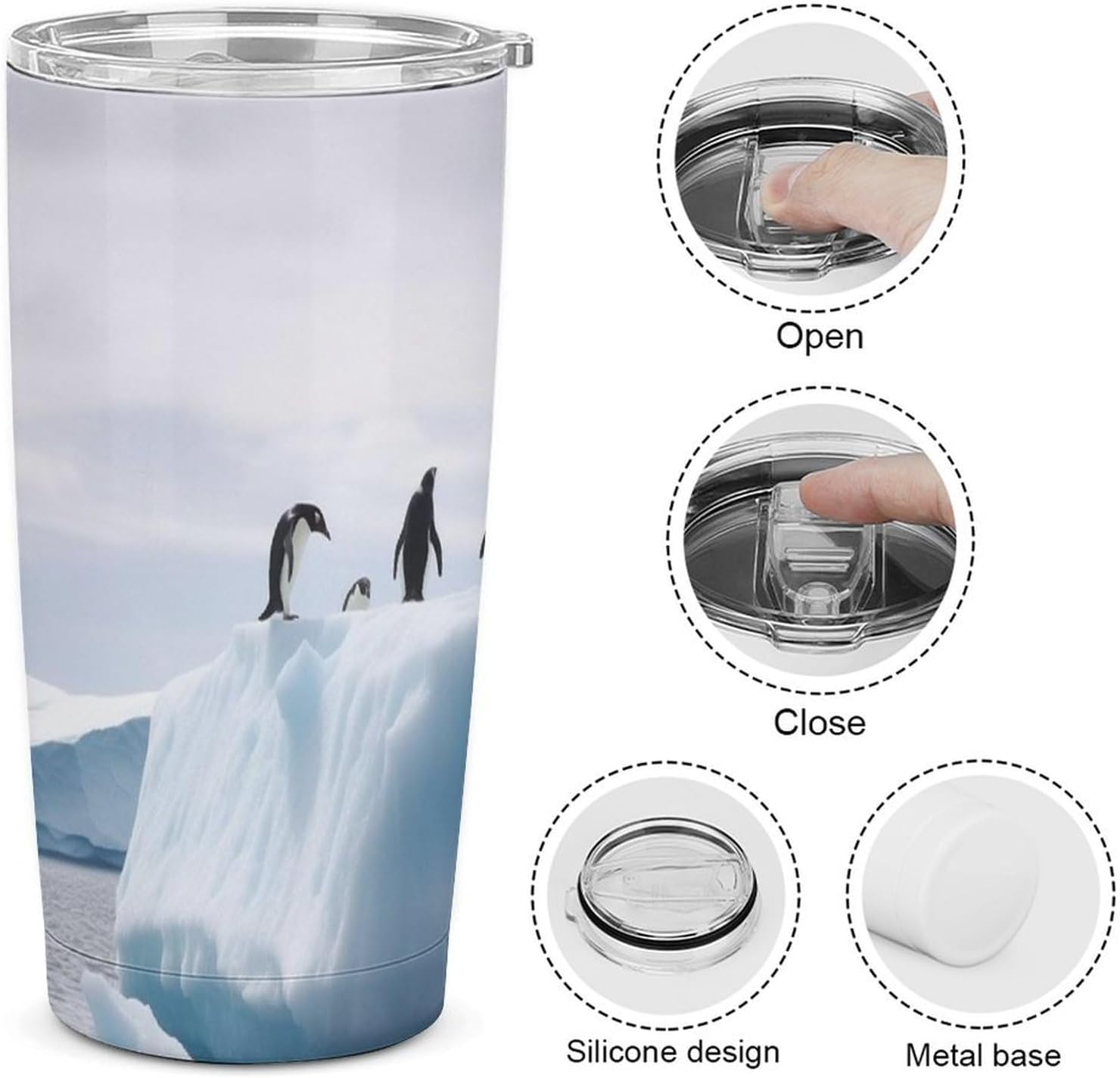 Stainless Steel Tumbler Insulated Penguins on The Iceberg Printed Insulated Cup for Travel Reusable Car Cup