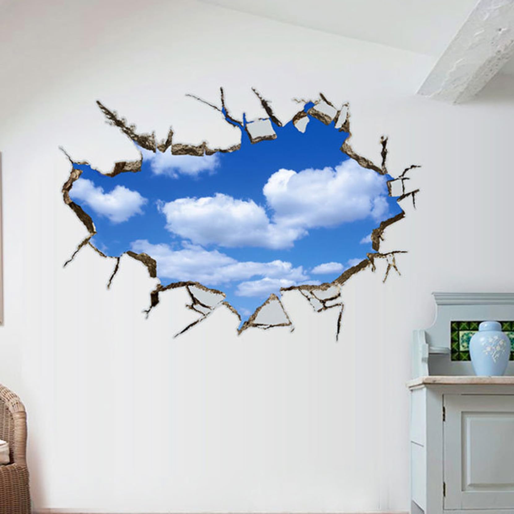 Amazon.co.jp: PIRNSDG 3D ウォールステッカー 70*90cm 青空 吹き抜け