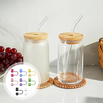 Pack of 8 Straw Covers Straw Silicone Cover Caps 10 mm Straw Accessories Dustproof Reusable for Tumbler Accessories Cup with Handle