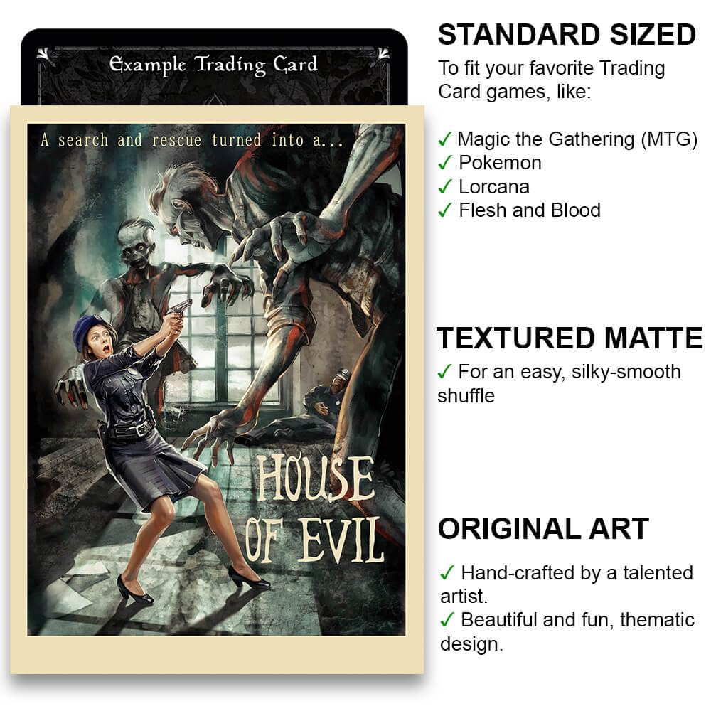 Amazon.com: Fantasy North - House of Evil - 50's Retro Vintage Horror - Zombies - 100 Textured Matte TCG Card Sleeves - Fits Magic MTG Commander Pokemon and Other Card Games - Amazon.com: Fantasy North - House of Evil - 50's Retro Vintage Horror - Zombies - 100 Textured Matte TCG Card Sleeves - Fits Magic MTG Commander Pokemon and Other Card Games -