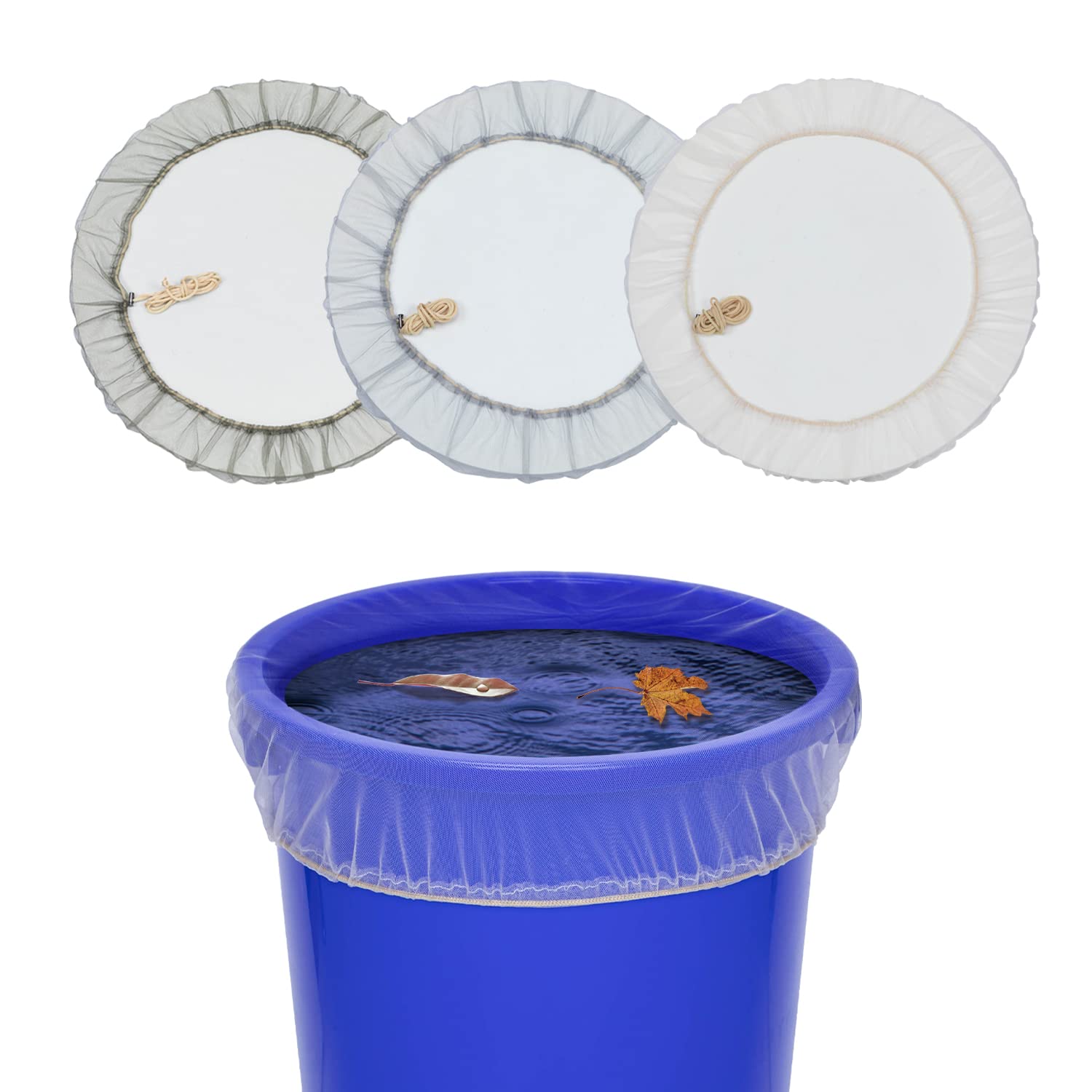 ESINGMILL3PCS Mesh Cover for Rain Barrels, Rain Bucket Net Cover with Drawstring, Water Collection Tank Proctector, Netting Screen for Garden Fallen Leaves