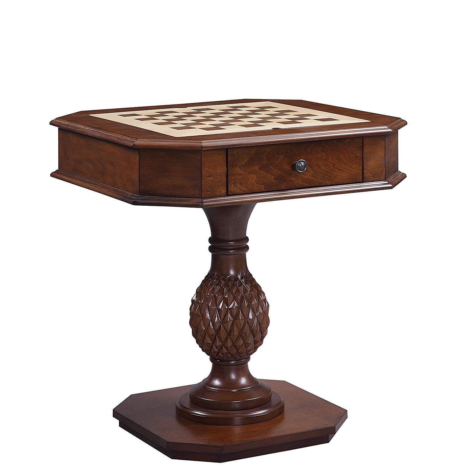 Benjara Wooden Table with Reversible Game Tray Brown