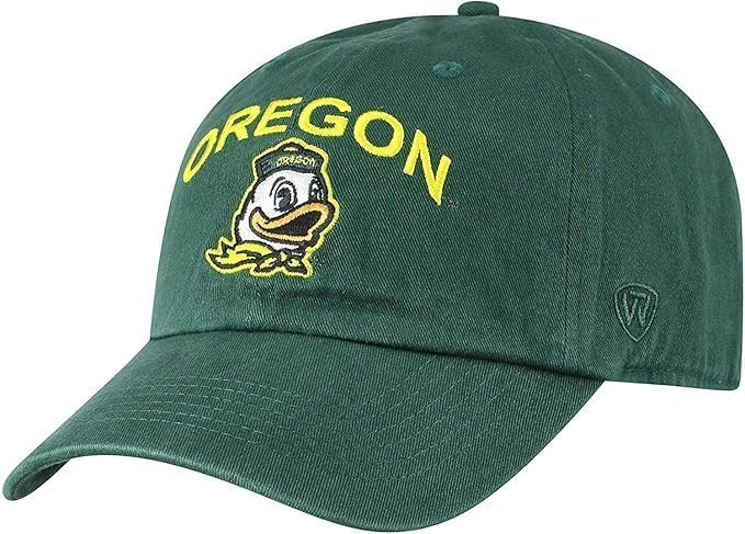 Collegiate Primary Color Team Arch Adjustable Hats (US Alpha One Size Oregon)