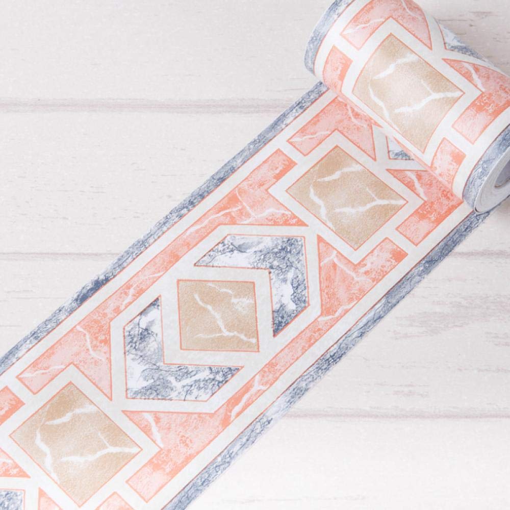 Wallpaper Border Peel and Stick Wall Border Sticker Home Ceiling Decorative Border for Bathroom Living Room Kitchen Pink Tiles 10.6cm X 1000cm