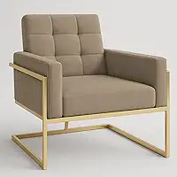 Poltrona Base de ferro reforçada para Sala de Estar Recepção Estofada Confortável (BASE DE FERRO COR DOURADA, CAPPUCCINO)