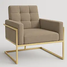 Poltrona Base de ferro reforçada para Sala de Estar Recepção Estofada Confortável (BASE DE FERRO COR DOURADA, CAPPUCCINO)