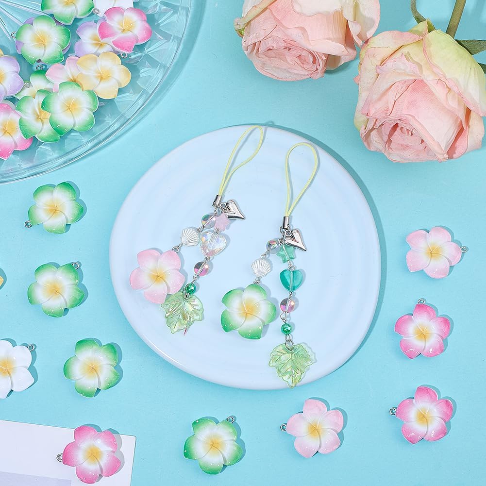 30Pcs 7 Colors Opaque Resin Flower Charms Assorted Flower Resin Pendants Floral Dangle Charms for DIY Necklace Bracelet Earring Craft Jewelry Making with Platinum Iron Loop - Image 4