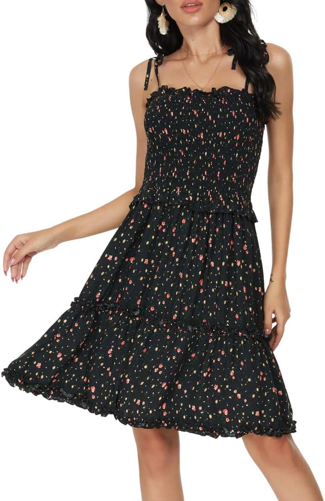 Women's Sleeveless Backless Tie Shoulder A Line Short Dresses Ruffle Tube Top Beach Mini Dress