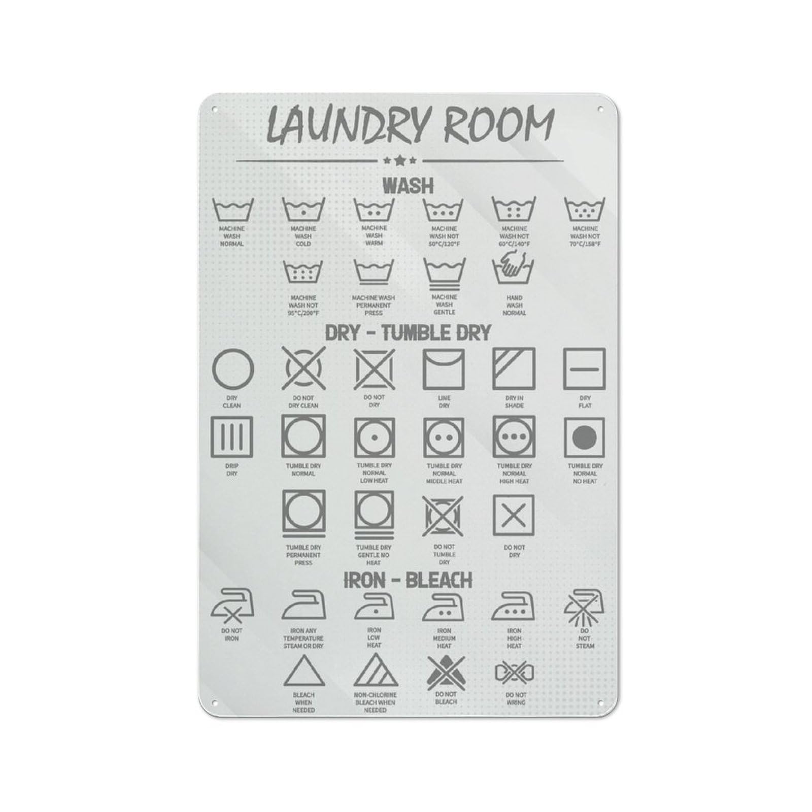 Rustic Metal Tin Sign, Laundry Care Symbols Guide Wall Sign, Household Laundry Rule Home Decor 12x8 Inch