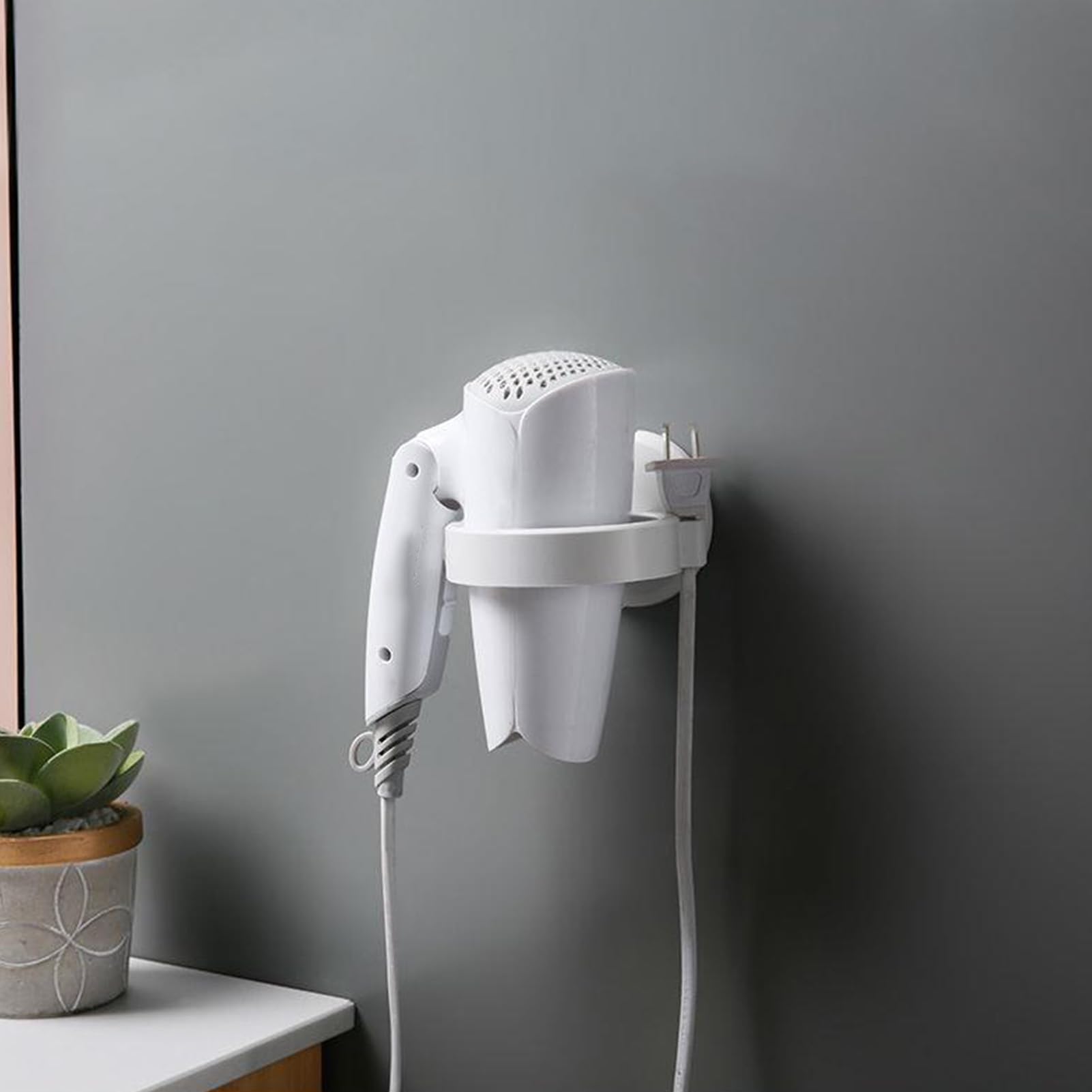 Hair Dryer Holder Wall Mount, Dryer Holder with Minimalist Design Multifunctional Organizer for Bathroom Easily Mounted on Wall without Drill