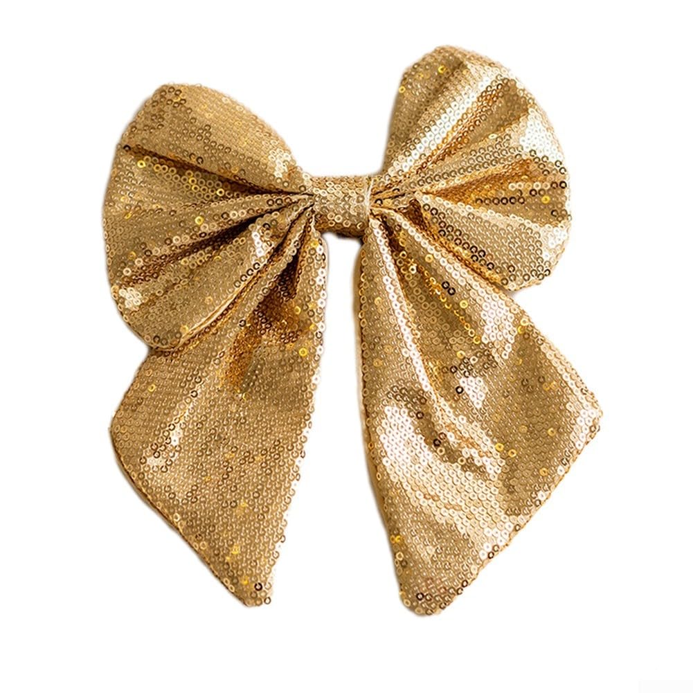 Honseadek Lazos grandes de Navidad, lazos de terciopelo para corona de Navidad, lazo para decoración del árbol de Navidad con lentejuelas doradas, adorno de Navidad grande para corona (dorado)