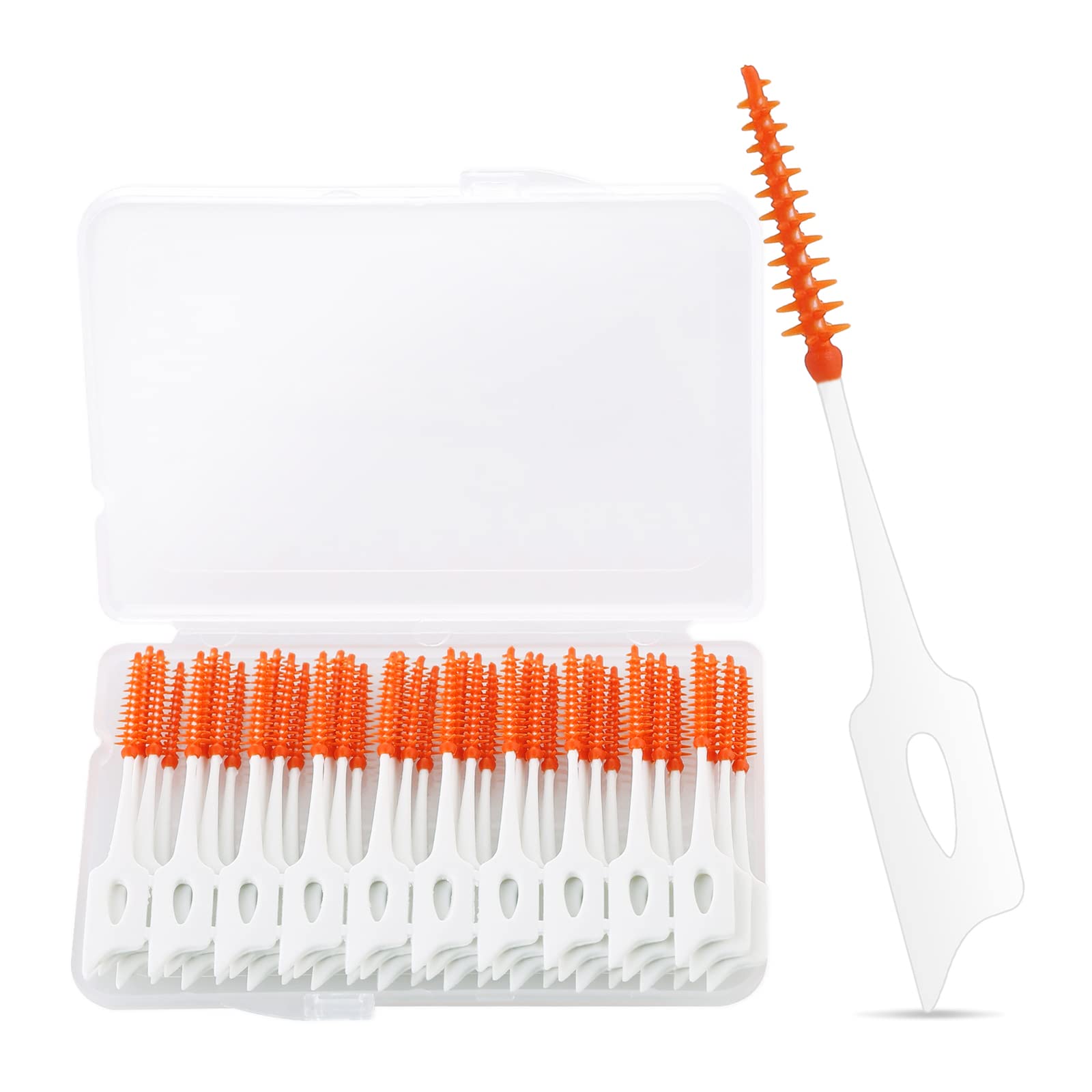 Prasacco40 Pieces Interdental Brushes Teepee Brush Toothpicks Tooth Floss Picks in Orange with Storage Case Teeth Cleaner Interdental Floss Sticks Tooth Cleaning Tool