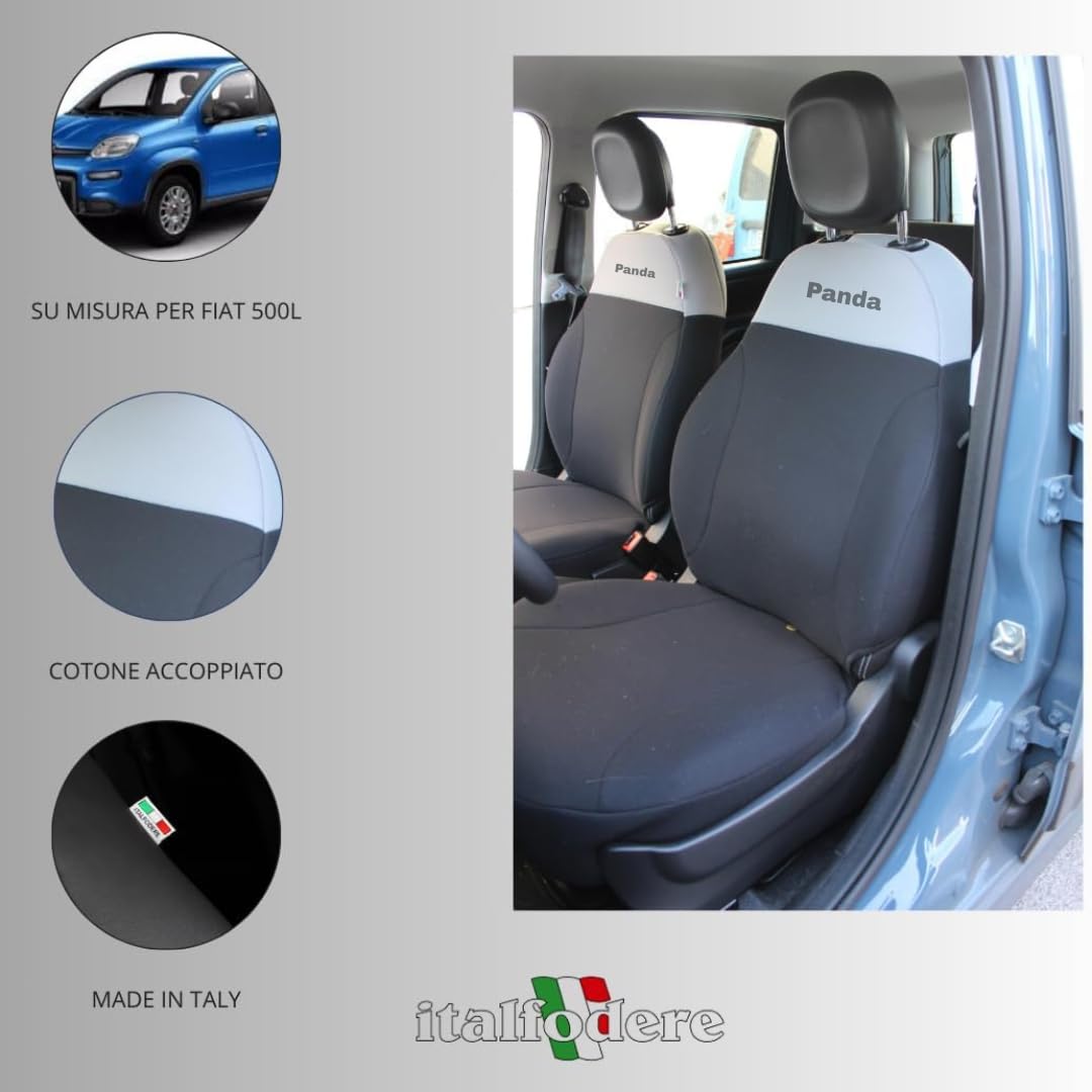 Italfodere - Accesorios de coche - Fundas de asiento de coche a medida para Fiat Panda Serie 3 desde 2012 - Delantero - Algodón - Fácil de instalar - Fabricadas a mano - Fabricadas en Italia