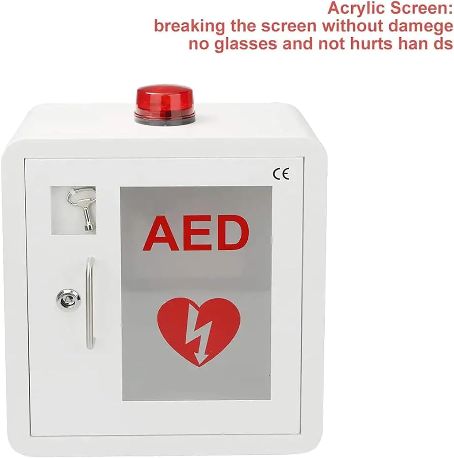 AED-Aufbewahrungsschrank zur Wandmontage, AED-Alarmbox für den Außenbereich mit transparentem Fenster und Schlüssel, Griff aus Edelstahl, für den Notfall zu Hause, im Büro und an öffentlichen Orten
