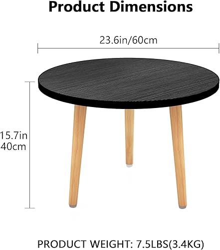 Miniatura 3 de Mesa de centro redonda baja con 3 patas resistentes de madera maciza, mesa de pie para sentarse en el suelo, almacenamiento y muebles de sala de