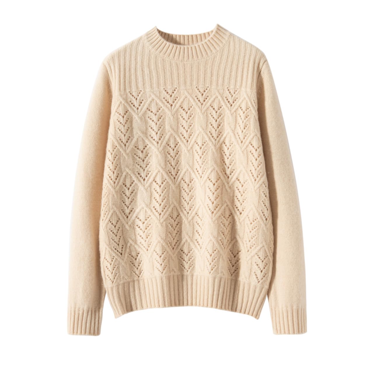 E-girl Maglione da donna 95% cashmere, girocollo, a maniche lunghe, lavorato a maglia, da donna, in lana di cashmere, con crepe, rilassato, DF8091