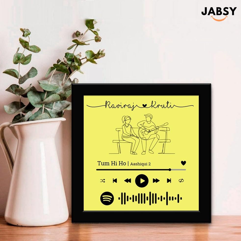 Image of JABSY Engineered Wood Personalised Couple Tabletop, Wall Mount Rectangular Framed Print for Living Room Bedroom Office Gift for Engagement Wedding Birthday Anniversary Love Speical Gift (601 Yellow)