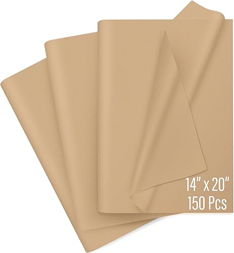 Sanzix - 150 hojas de papel de seda kraft a granel de 14x20 pulgadas - Papel de regalo marrón para bolsas de regalo, boda, cumpleaños y
