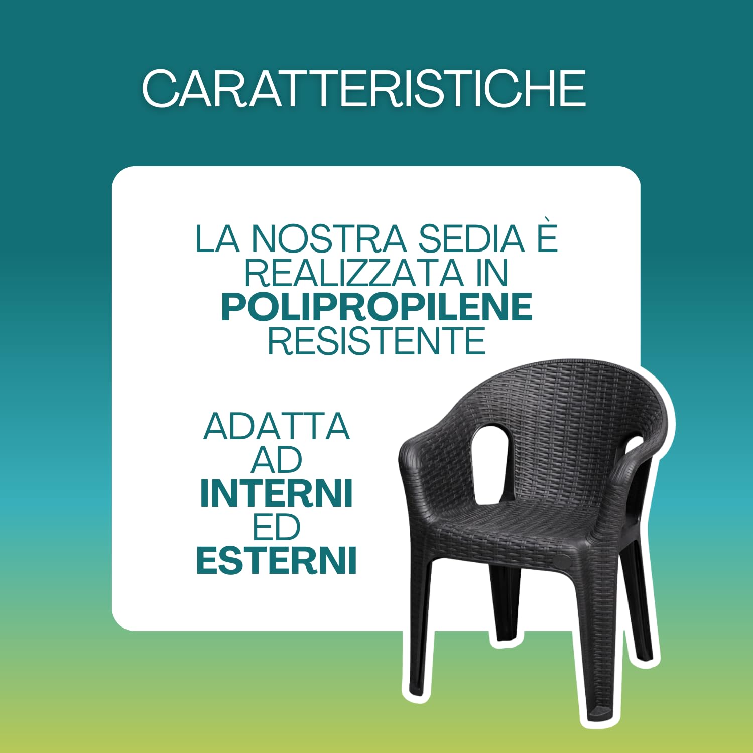 PALUPLUS Set 6 Sedie da Giardino in Polipropilene effetto Rattan colore Antracite, misura 56x47x81 cm, Sedia Impilabile, Schienale Basso e Braccioli per Esterno ed Interno, Portata 120 Kg -2622F -22