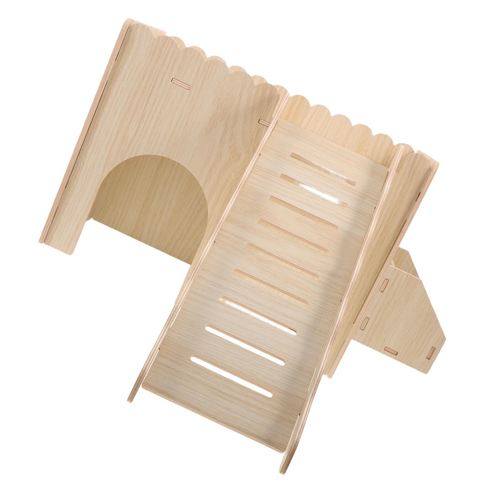 Mehrkammer Holzgras Haus mit Rampe für Meerschweinchen und Chinchillas Hohles Design Leicht zu Reinigen für Kleintier Gehege und Spielbereiche