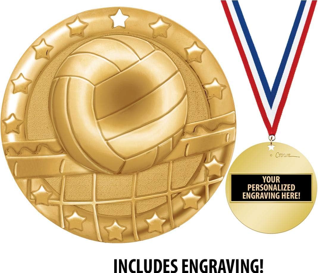 Crown Awards Volleyball Medal, 2" Shiny Gold Volleyball Medals for Kids with Free Custom Engraving Prime