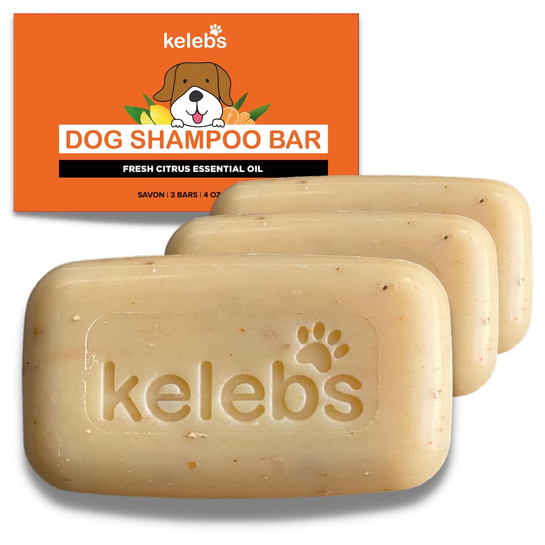 KELEBS Dog Shampoo For Smelly Dogs Puppy Flea Shampoo for Dogs Baby fresh dog shampoo Bar Natural Dog Flea Shampoo with Citrus Essential Oils Eco-Friendly Zero Plastic Waste Vegan 3 Bars