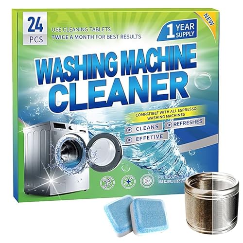 24 pastillas para lavadora, limpiador de lavadora, extrafuerte, elimina la suciedad y los olores