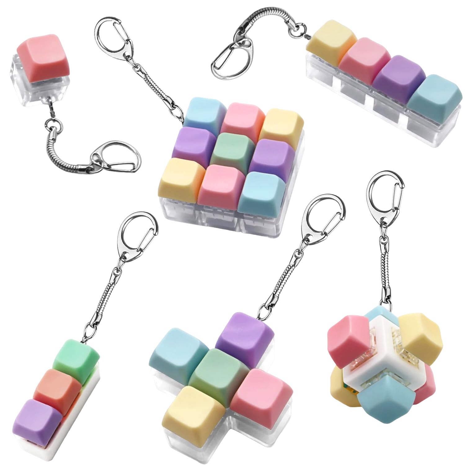 6 Pcs Fidget Keyboard, Keyboard Fidget Toy, Clicky Toy, Portable Keyboard Fidget Keyring, Adult Fidget Toys for Office Commute, Keyboard Clicker Fidget Toy, for Office, School, Home And Travel Use
