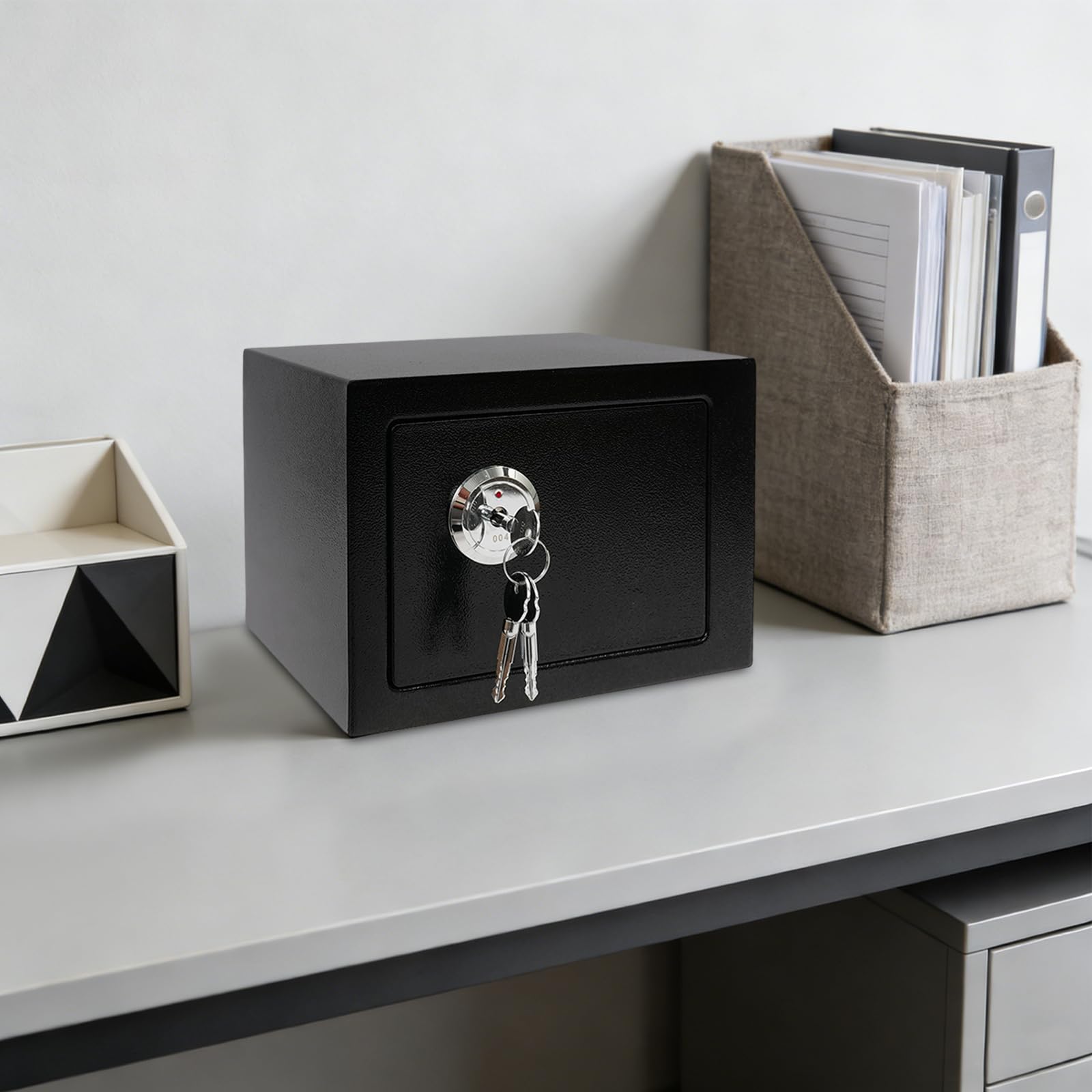 Coffre-fort mural en acier Q235 - 4,6 l - Avec 3 clés - Noir - Pour argent, bijoux, documents, maison, bureau