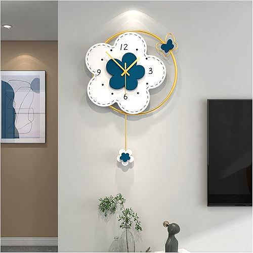 VEZCOS Reloj de pared moderno para decoración de sala de estar reloj de pared con forma de flor con péndulo funciona con pilas movimiento para