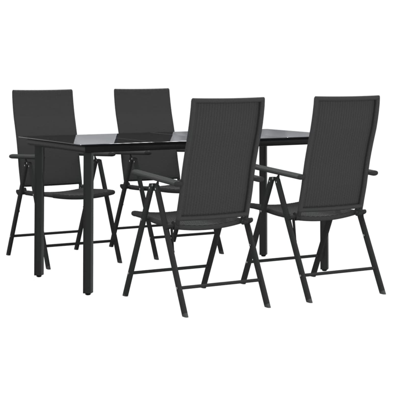 Gecheer Muebles de Comedor de jardín,Comedor de Jardin Exterior,Comedor de Jardin Ratan,Juego de Comedor de jardín 5 Piezas ratán sintético Negro,Longitud Mesa 160 cm