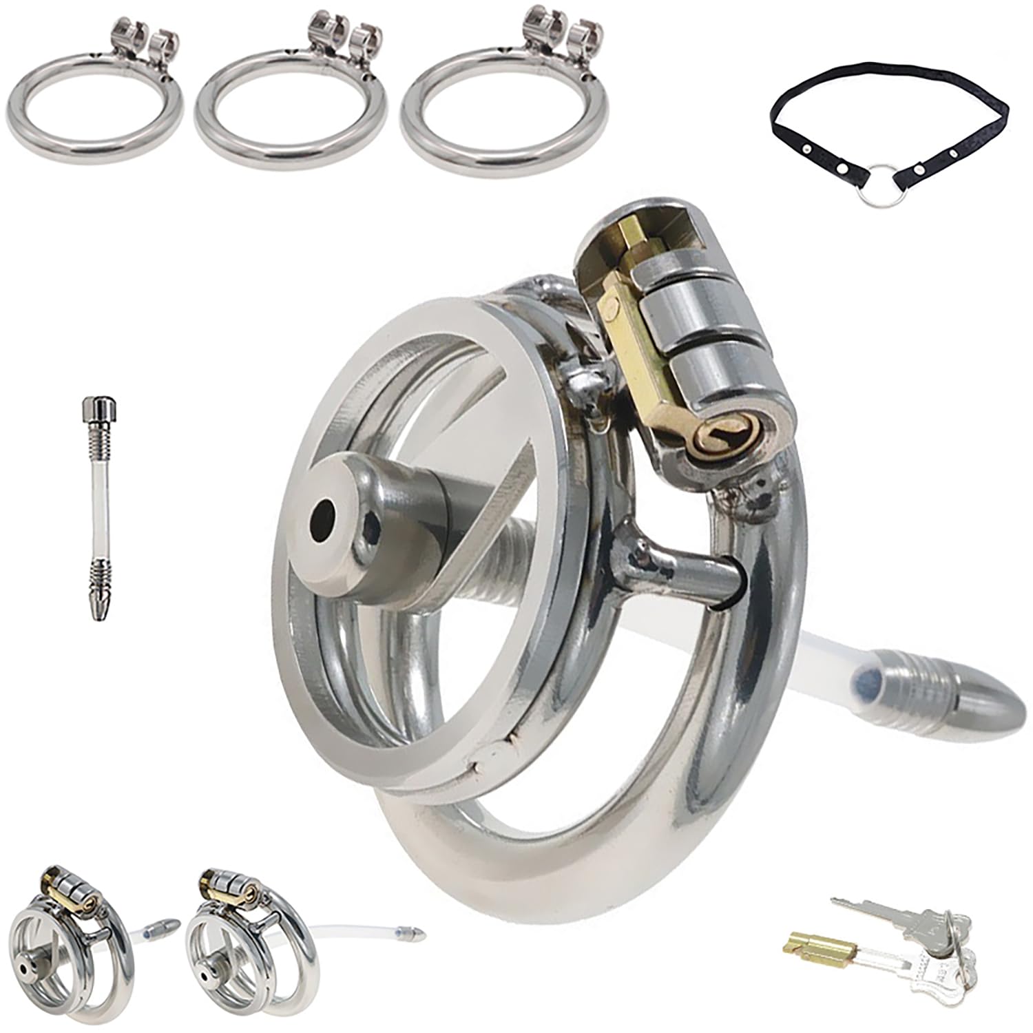 1 Palabra Plana de Acero Inoxidable Baloncesto Deportes Jaula Protectora con Anillo y cinturón y Silicona Tubo Hueco Trompeta Herramienta de Fitness,Silver/a/m