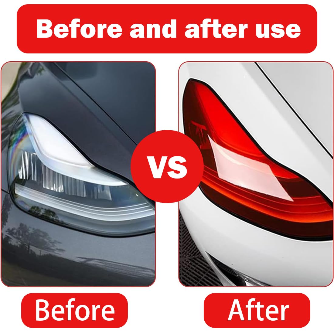 1 Pcs Car Light Tint Film 12 X 48inch,Cuttable&Stretchability Car Headlight Taillight Fog Light Vivid Vinyl Wrap Protector,Non-Marking Self-Adhesive Decals Car Decor mit squeegee,red - 5
